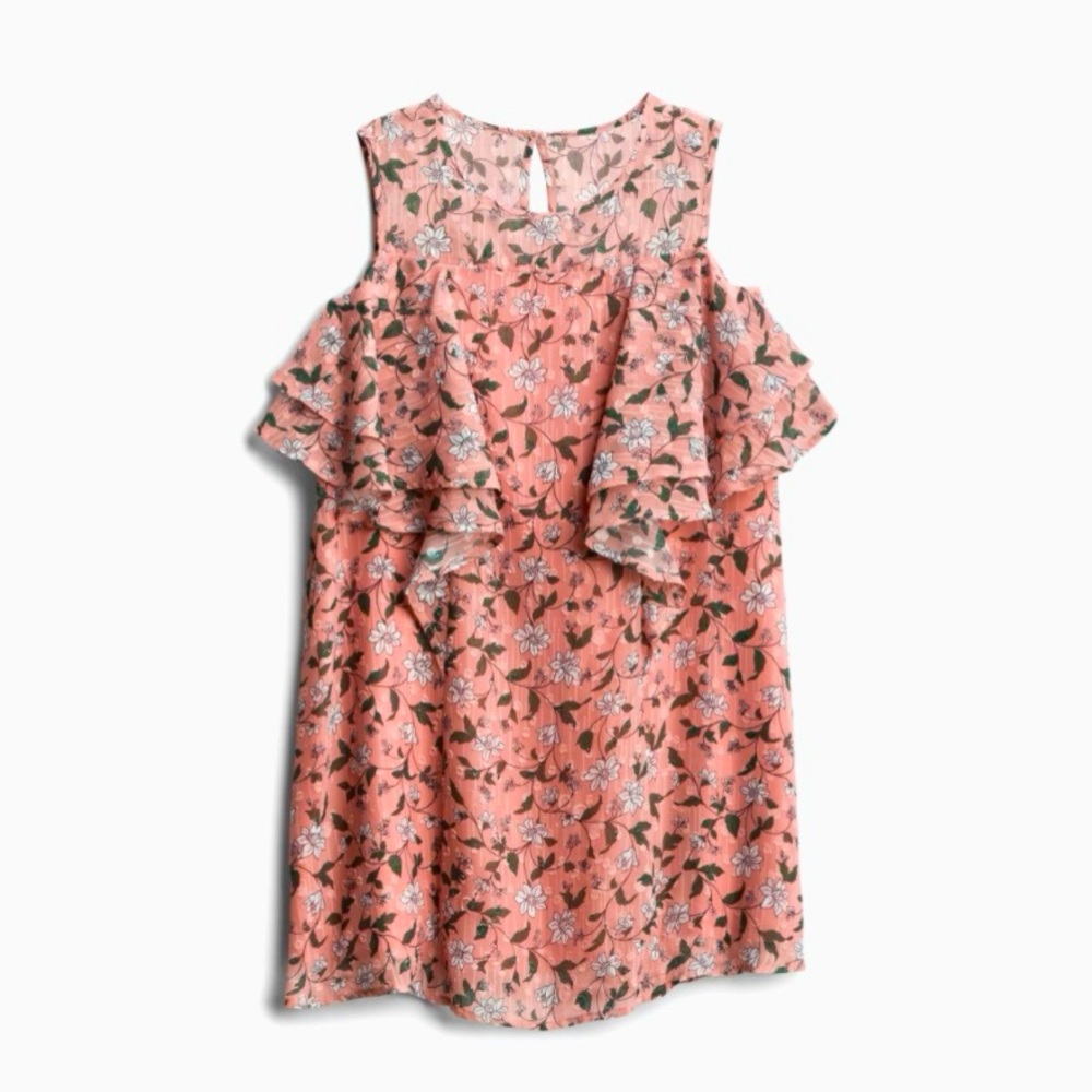 BCBGirls Pink Kaelyn Swiss Dot Cold Shoulder Ruffle Dress Girls Size 10